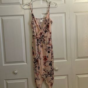 Tropical, floral midi dress with spaghetti straps (adjustable)